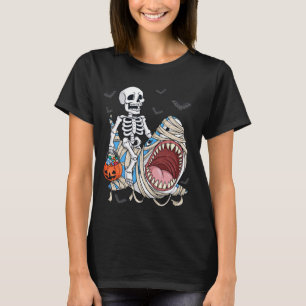 Skelett Riding Mummy Shark Funny Halloween Pumpki T-Shirt