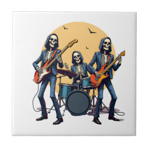Skelett Rock Band � Lustiges Halloween T-Shirt Fliese