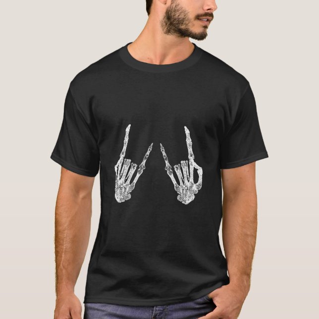 Skelett Rockender Halloween T-Shirt (Vorderseite)