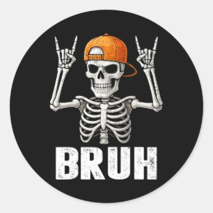 Skelett Rockt Bruh Halloween Für Männer Jungen Kin Runder Aufkleber
