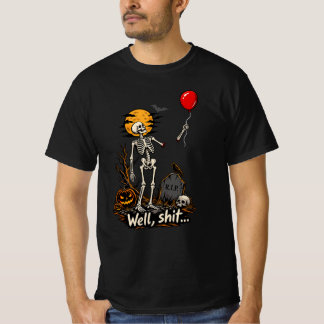 Skelett roter Ballon Lustiges Halloween 2026 T-Shirt