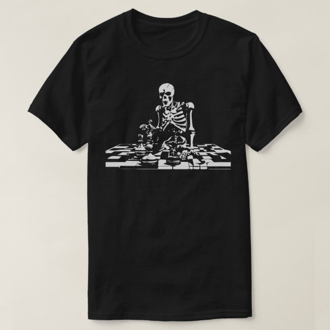 Skelett Schachspielen T-Shirt (Design vorne)