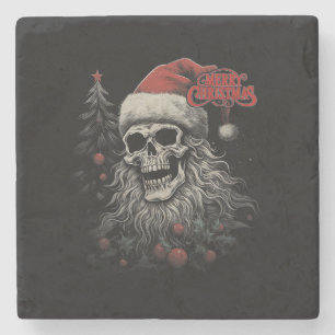 Skelett-Schädel Lustiges Frohe Weihnachten Santa P Steinuntersetzer