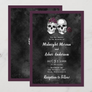 Skelett-Schädel-Paar Rosen Gothic-Hochzeit Einladung