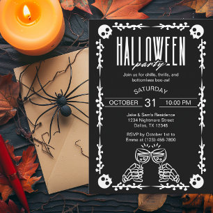 Skelett Schädelknochen & Gotisches Halloween-Party Karte