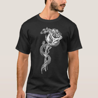 Skelett-Schlange und Rosenmuster T-Shirt
