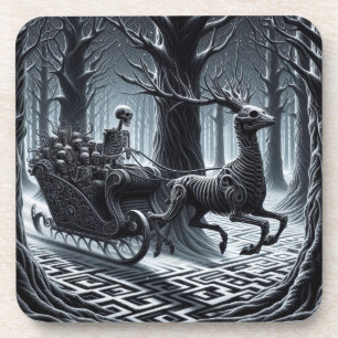 Skelett-Schlitten-Weihnachten, Gothic-Feiertags-Sk Getränkeuntersetzer