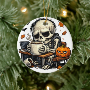 Skelett schlürft Herbstbrau Keramik Ornament