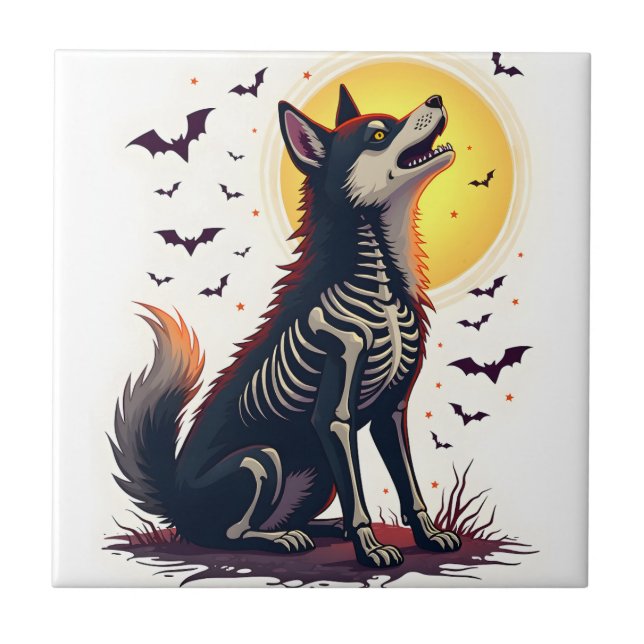 Skelett-Shiba-Schrei Fliese (Vorderseite)