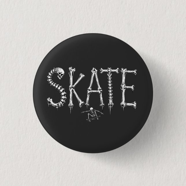 Skelett SKATE Horror Design Button (Vorderseite)
