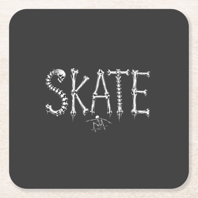 Skelett Skate Knochen Rechteckiger Pappuntersetzer (Vorderseite)