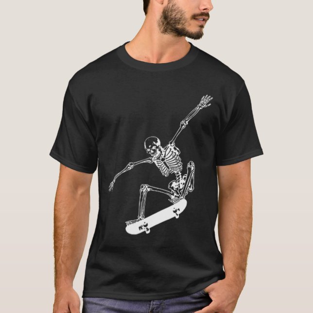 Skelett Skateboard Skull Halloween Skateboard T-Shirt (Vorderseite)