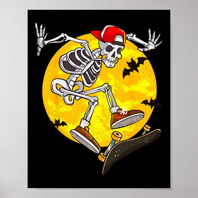 Skelett Skeleton Witziges Halloween Skate Poster (Vorne)