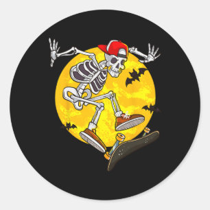 Skelett Skeleton Witziges Halloween Skate Runder Aufkleber