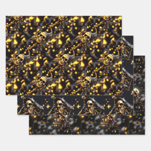 Skelett Skelett Gesicht schwarzen Goldpirat Thema Geschenkpapier Set