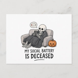 Skelett Soziale Batterie Verstorben Lustig Hallowe Postkarte