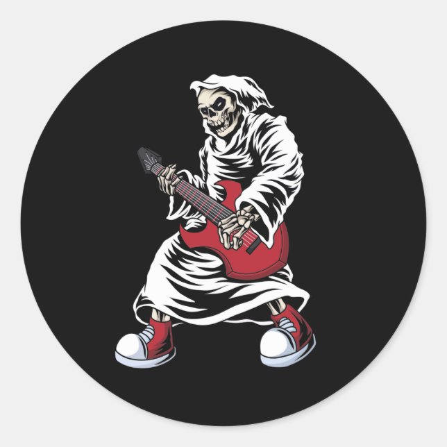 Skelett spielen Gitarre elektrisch Acoustic Runder Aufkleber (Vorderseite)