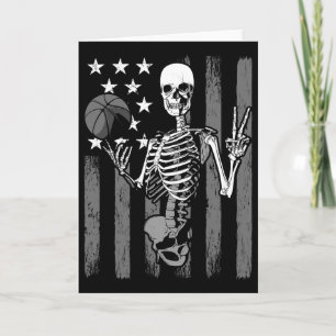 Skelett-Spieler-Skelett Athlet Halloween USA-Flagg Karte
