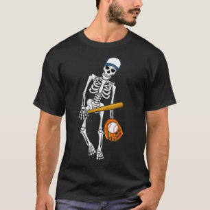 Skelett spielt Baseball Lazy Halloween Kostüm F T-Shirt