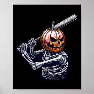 Skelett spielt Baseball Player Halloween Poster