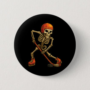 Skelett spielt Eishockeyspieler Halloween-Kostüm Button