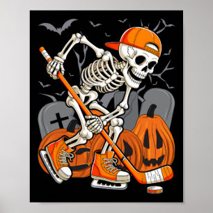 Skelett spielt Hockey Lustiges Halloween Männer Fr Poster