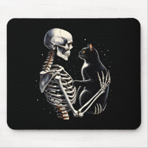 Skelett spielt mit einer Katze Grafik Schädel Katz Mousepad