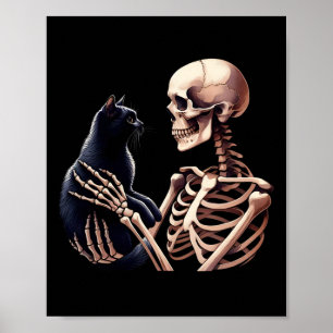 Skelett spielt mit einer Katze Grafik Schädel Katz Poster