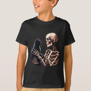 Skelett spielt mit einer Katze Grafik-Totenkopf Ka T-Shirt