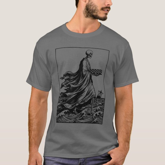 Skelett spielt Schach T-Shirt (Vorderseite)