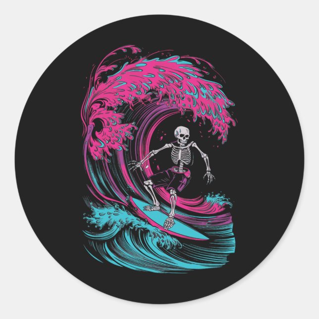 Skelett-Surfen _3  Runder Aufkleber (Vorderseite)