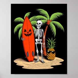 Skelett-Surfen Halloween-Strand-Feeling Spaß Poster