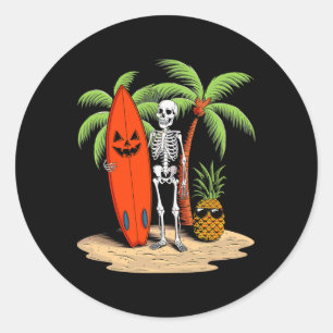 Skelett-Surfen Halloween-Strand-Feeling Spaß Runder Aufkleber