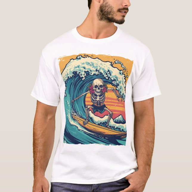 Skelett surfen: Wave Rider Vibes T-Shirt (Vorderseite)