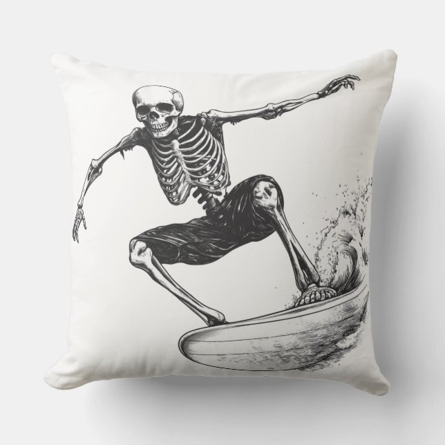 💀 Skelett Surfer: Minimalistischer 🏄 ‍ Kissen (Vorderseite)