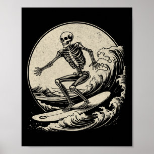 Skelett-Surfer Vintage Big Wave Surfen Lustiges Ha Poster