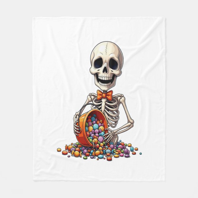 Skelett Süßigkeiten Schale Halloween Fleecedecke (Vorderseite)
