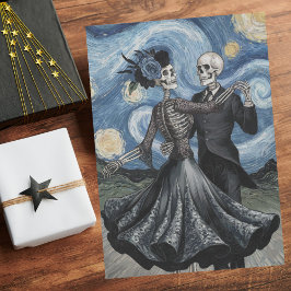 Skelett-Tanz-Nacht-Himmel Van Gogh Stil Decoupage Seidenpapier