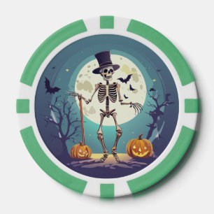 Skelett tanzt unter dem Mond Halloween Pokerchips
