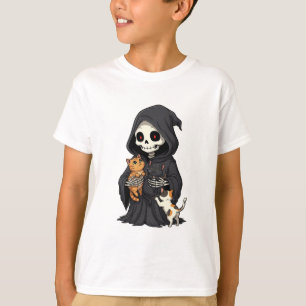 Skelett-Todesengel kuschelt mit Kätzchen Kinder T-Shirt