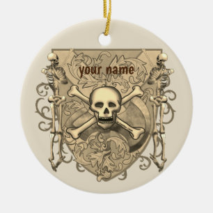 Skelett-Totenkopf-Schild-Verzierung Keramik Ornament
