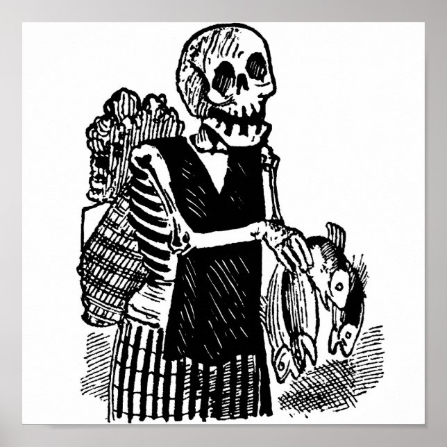 "Skelett Tragend Fisch" um das Mexiko der frühen 1 Poster (Vorne)