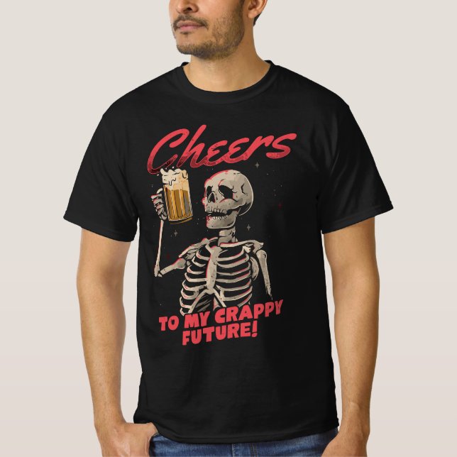 Skelett Trinkbier, Schädel, Neues Halloween 2023 T-Shirt (Vorderseite)