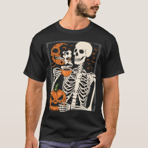 Skelett trinken Kaffee Lover Halloween Schädelmänn T-Shirt