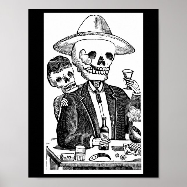 Skelett trinken Tequila und rauchen Poster (Vorne)