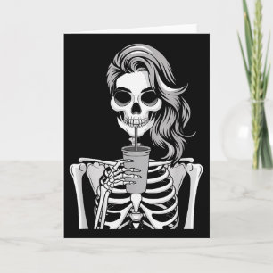Skelett Trinkt Getränk Monochrom Gothic Hallo Karte