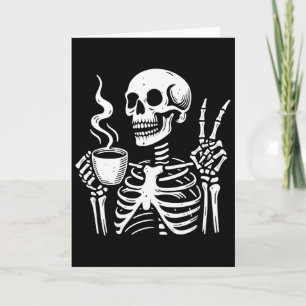 Skelett trinkt Kaffee Gothic Friedenszeichen Hallo Karte