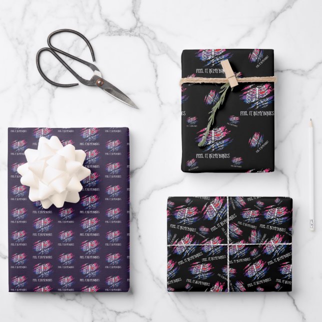 Skelett über Bisexuelle Flaggenfarben - Hintergrun Geschenkpapier Set (Vorderseite)
