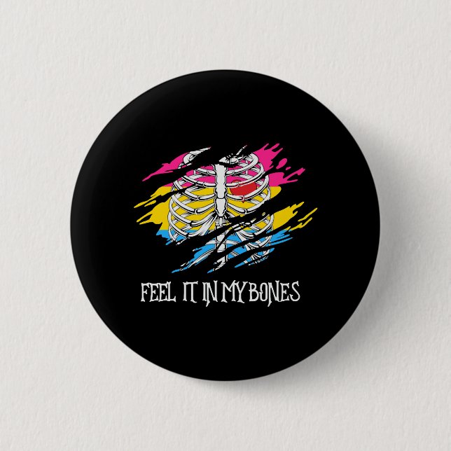 Skelett über Hintergrund der Pansexual Flag Colors Button (Vorderseite)