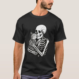 Skelett umarmende Halloween-Katze Mutter Katze Vat T-Shirt